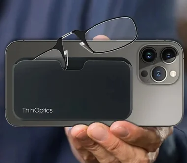ThinOptics case attached to the back of a smartphone